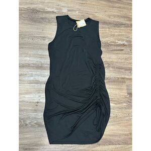 Gentle Fawn drawstring tank ruched dress black L